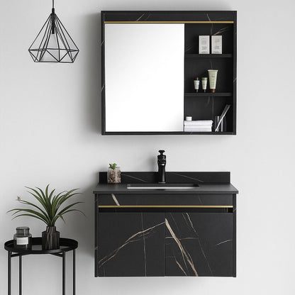 Set Mobili Bagno MARBLE, Mobile Lavabo+Armadietto Specchio 60 cm, 2 Pezzi, Mobili Bagno Nero Titolo predefinito Alessandro Design