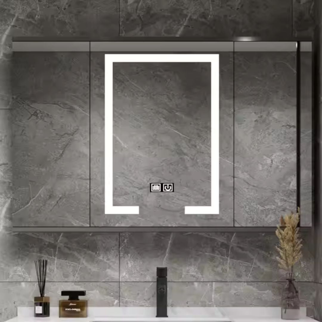 SANTORINI Set Mobili da Bagno, Mobile Lavabo + Mobile Specchio 80 cm, 2 Pezzi, Mobili Bagno Grigio e Bianco Titolo predefinito Alessandro Design
