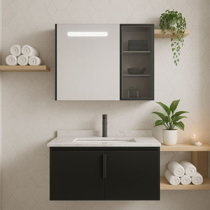 Set Mobili da Bagno RHODOS, 80 cm, 2 Pezzi, Mobili da Bagno in Bianco e Nero Titolo predefinito Alessandro Design