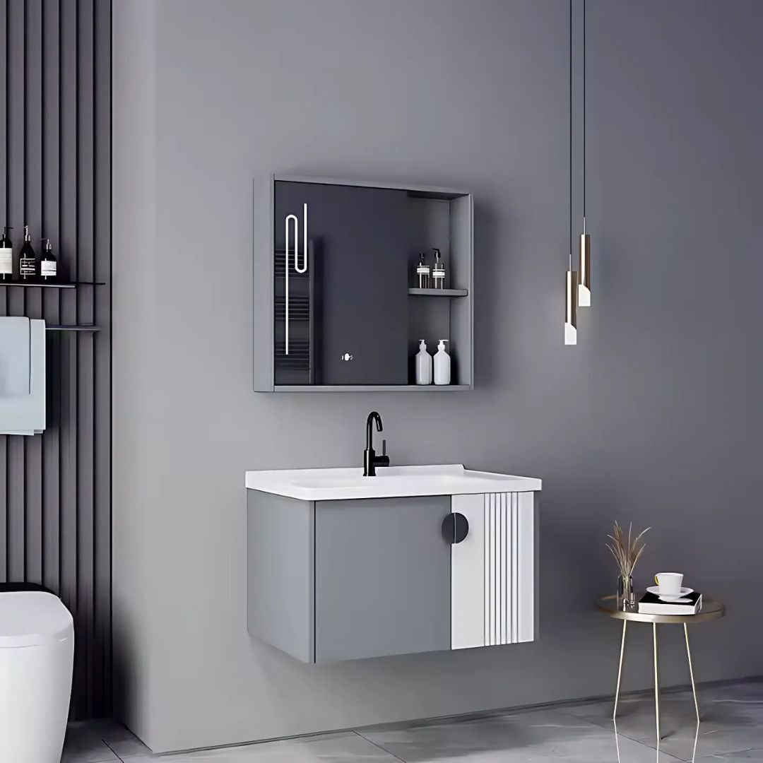 MYKONOS Set Mobili da Bagno, 80x40 cm, 2 Pezzi, Mobili da Bagno Grigi e Bianchi Titolo predefinito Alessandro Design
