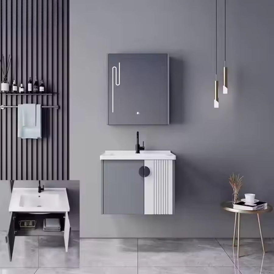 MYKONOS Set Mobili da Bagno, Mobile Lavabo+Armadietto a Specchio 60 cm, 2 Pezzi, Mobili da Bagno Grigio e Bianco Titolo predefinito Alessandro Design