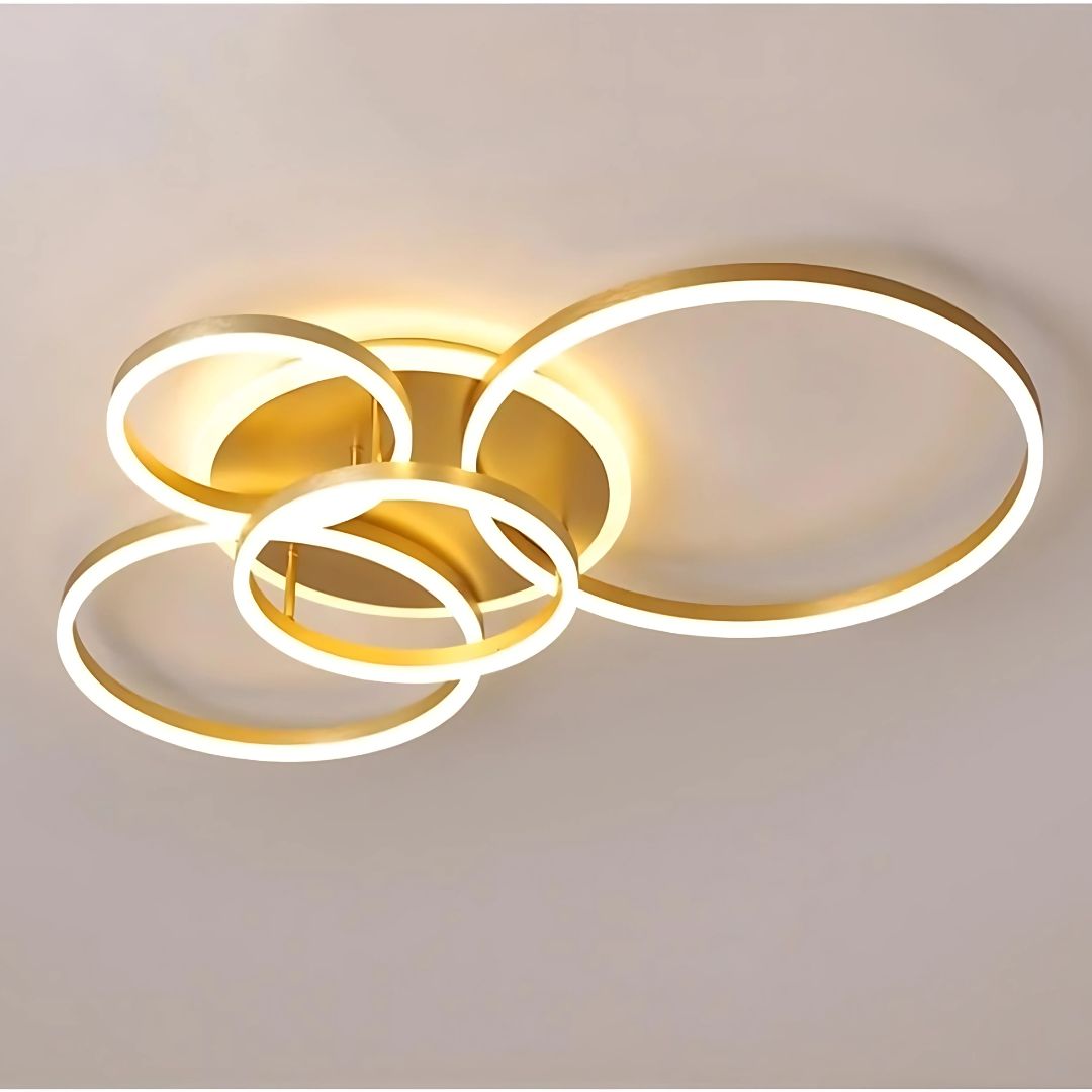 Lampadario LED con Telecomando RINOVA, 4 Cerchi, 112W, Luce Calda/Fredda/Neutra, Dimmerabile, Lampadari LED Oro con Telecomando Titolo predefinito Alessandro Design