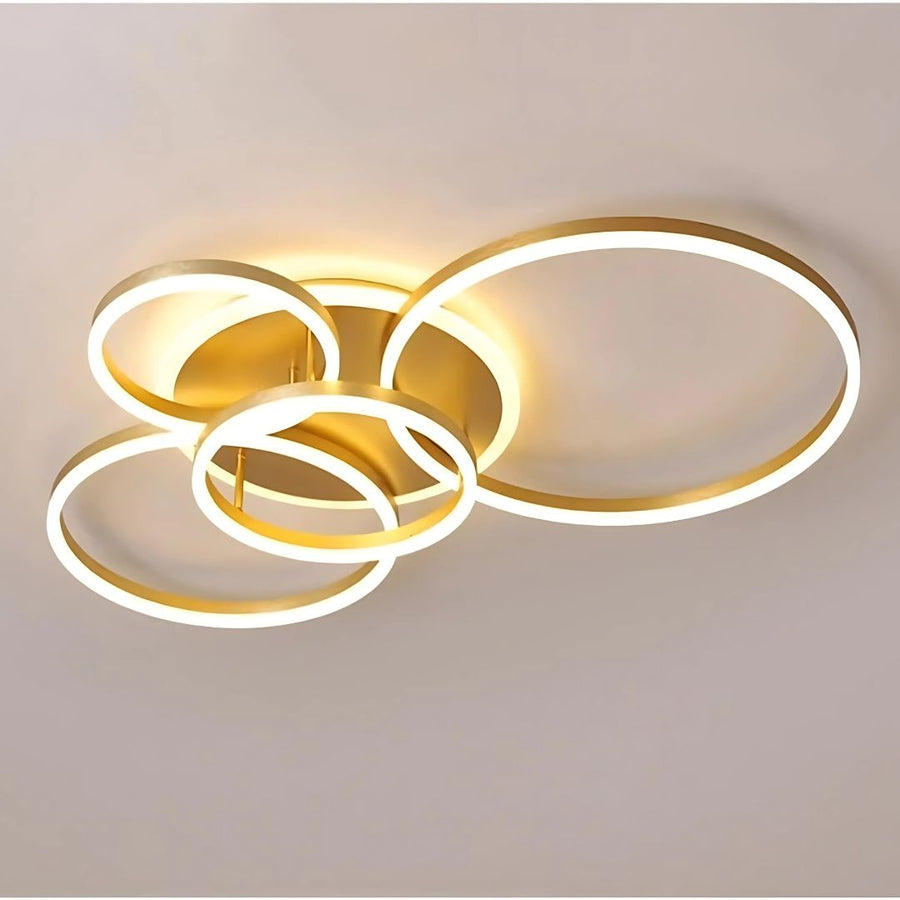 Lampadario LED con Telecomando RINOVA, 4 Cerchi, 112W, Luce Calda/Fredda/Neutra, Dimmerabile, Lampadari LED Oro con Telecomando Titolo predefinito Alessandro Design