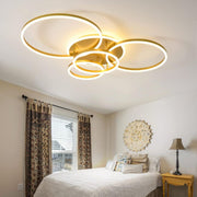 Lampadario LED con Telecomando RINOVA, 4 Cerchi, 112W, Luce Calda/Fredda/Neutra, Dimmerabile, Lampadari LED Oro con Telecomando Titolo predefinito Alessandro Design