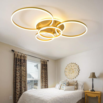 Lampadario LED con Telecomando RINOVA, 4 Cerchi, 112W, Luce Calda/Fredda/Neutra, Dimmerabile, Lampadari LED Oro con Telecomando Titolo predefinito Alessandro Design