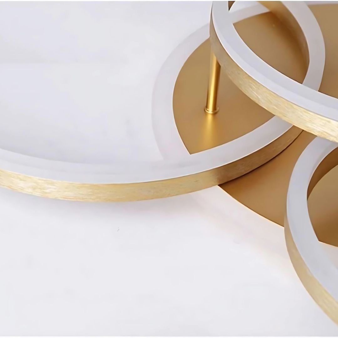 Lampadario LED con Telecomando RINOVA, 4 Cerchi, 112W, Luce Calda/Fredda/Neutra, Dimmerabile, Lampadari LED Oro con Telecomando Titolo predefinito Alessandro Design