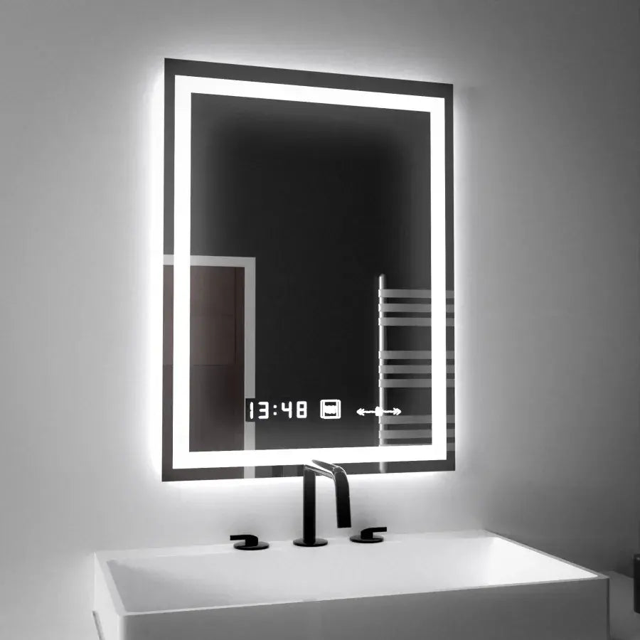 Specchio rettangolare a LED, 45x60 cm, Verite MotionGlow Marcello, sistema antiappannamento, orologio e termometro, Specchi Marcello dimmerabili Titolo predefinito Alessandro Design