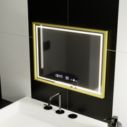 Specchio rettangolare a LED, 80x60 cm, Verite Royale Gold MotionGlow Marcello, sistema antiappannamento, orologio e termometro, specchi dimmerabili Marcello Titolo predefinito Alessandro Design