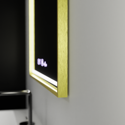 Specchio rettangolare a LED, 80x60 cm, Verite Royale Gold MotionGlow Marcello, sistema antiappannamento, orologio e termometro, specchi dimmerabili Marcello Titolo predefinito Alessandro Design