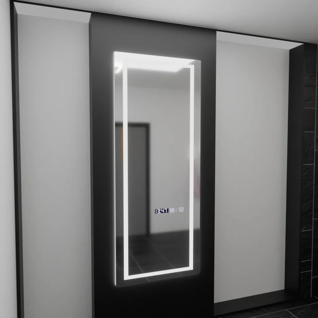 Specchio Rettangolare a LED, 60x150cm, Sensore Radar Alessia Marcello, Sistema Antiappannante, Orologio e Termometro, Dimabila, Dressing Couture Dressing Mirrors Titolo predefinito Alessandro Design