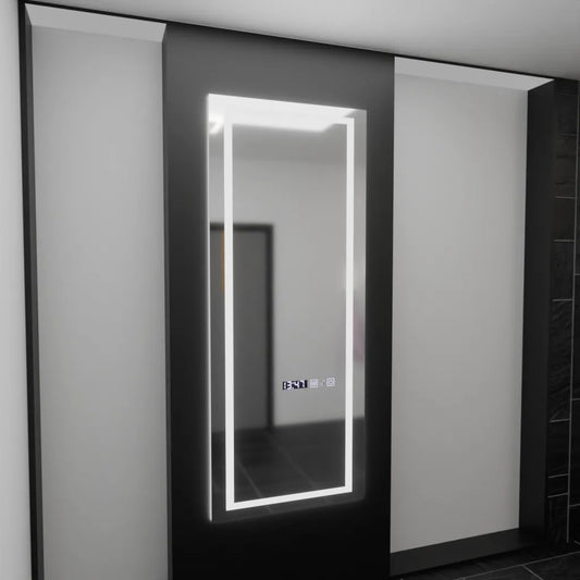 Specchio Rettangolare a LED, 60x150cm, Sensore Radar Alessia Marcello, Sistema Antiappannante, Orologio e Termometro, Dimabila, Dressing Couture Dressing Mirrors Titolo predefinito Alessandro Design
