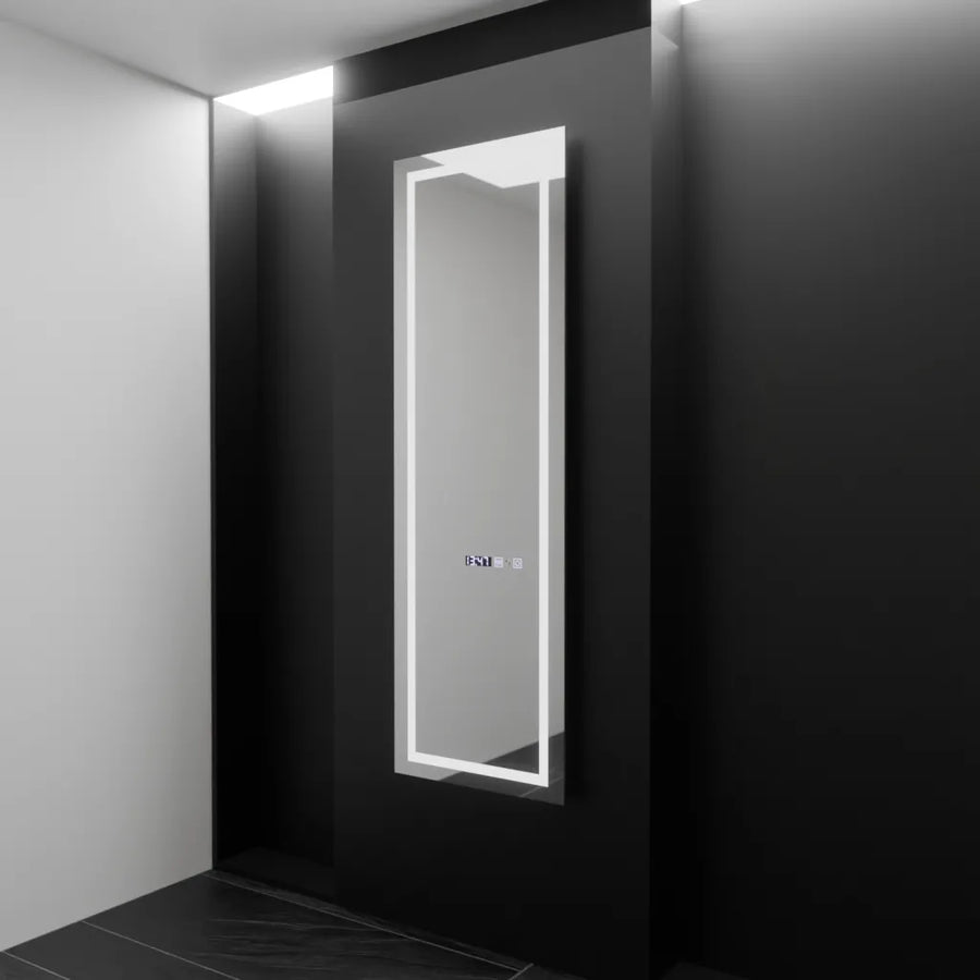 Specchio rettangolare a LED, 45x140cm, sensore radar Giulia Marcello, sistema antiappannante, orologio e termometro, Dimabila, Dressing Couture Dressing Mirrors Titolo predefinito Alessandro Design