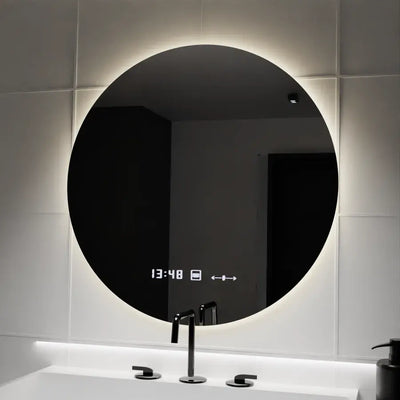 Specchio rotondo a LED, 70 cm, Serenite MotionGlow Marcello, sistema antiappannamento, orologio e termometro, dimmerabile