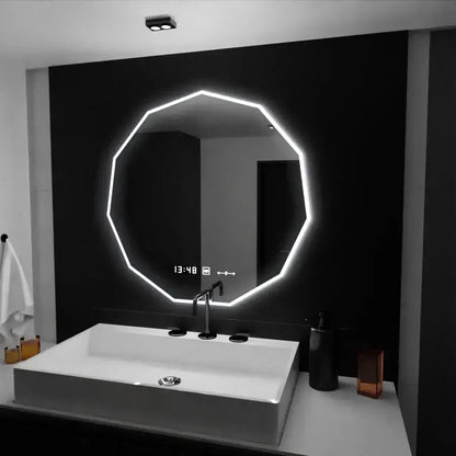 Specchio LED 60cm, POLIGON Sensor MotionGlow Marcello, Sistema antiappannamento, Orologio e Termometro, Specchi Dimabila Marcello Titolo predefinito Alessandro Design