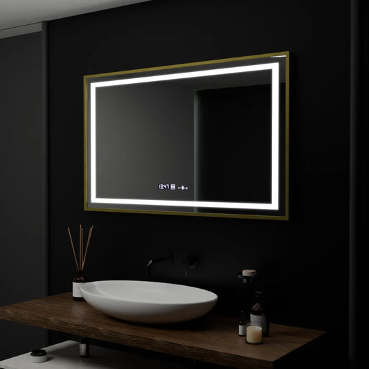 Specchio rettangolare a LED, 100x80 cm, Verite Royale Gold Motion Glow Marcello, sistema di disappannamento, orologio e termometro, specchi dimmerabili Marcello Titolo predefinito Alessandro Design
