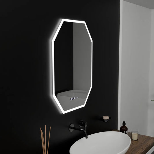 Specchio LED Polygon, 60X80cm, sensore Hexaluce Marcello MotionGlow, sistema antiappannamento, orologio e termometro, Dimabila Marcello Mirrors Titolo predefinito Alessandro Design