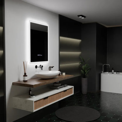Specchio rettangolare a LED, 60x80 cm, sensore ELANCEE MotionGlow Marcello, sistema antiappannamento, orologio e termometro, specchi dimmerabili Titolo predefinito Marcello Alessandro Design