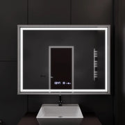 Specchio rettangolare a LED, 120x80 cm, Verite Imperial Silver Motion Glow Marcello, sistema antiappannamento, orologio e termometro, specchi dimmerabili Marcello Titolo predefinito Alessandro Design