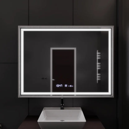 Specchio rettangolare a LED, 120x80 cm, Verite Imperial Silver Motion Glow Marcello, sistema antiappannamento, orologio e termometro, specchi dimmerabili Marcello Titolo predefinito Alessandro Design