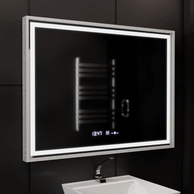 Specchio rettangolare a LED, 80x60 cm, Verite Imperial Silver Motion Glow Marcello, Sistema Demister, Orologio, Dimmerabile
