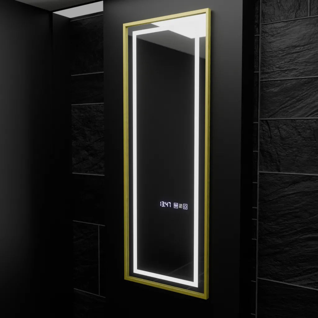 Specchio rettangolare a LED, 45x140 cm, sensore radar Elena Marcello, sistema antiappannamento, orologio e termometro, Dimabila, Dressing Couture Dressing Mirrors Titolo predefinito Alessandro Design