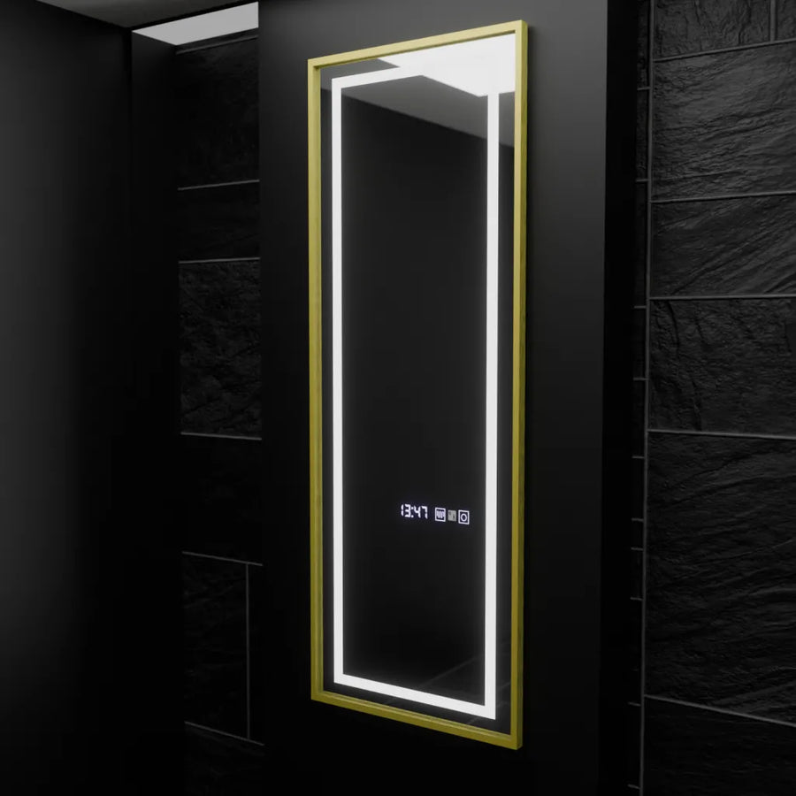 Specchio rettangolare a LED, 45x140 cm, sensore radar Elena Marcello, sistema antiappannamento, orologio e termometro, Dimabila, Dressing Couture Dressing Mirrors Titolo predefinito Alessandro Design
