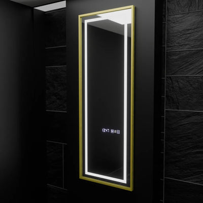 Specchio LED rettangolare, 45x140cm, Sensore Radar Elena Marcello, Sistema Demister, Orologio e Termometro, Dimabila, Dressing Couture