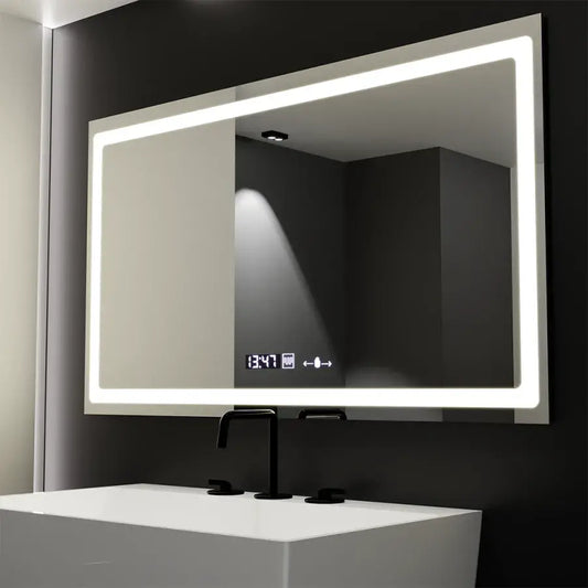 Specchio LED Rettangolare, 120X70cm, Sensore Radiante MotionGlow Marcello, Sistema Antiappannamento, Orologio e Termometro, Specchi Marcello Dimmerabili Titolo predefinito Alessandro Design