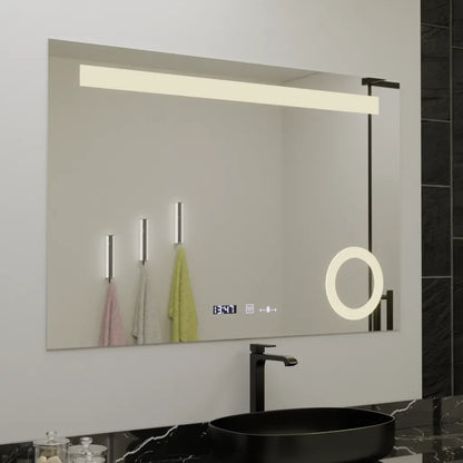 Specchio rettangolare a LED, 120x80 cm, ABSOLU MotionGlow Marcello, sistema di disappannamento, orologio e termometro, lente d'ingrandimento cosmetica, specchi dimmerabili Marcello Titolo predefinito Alessandro Design