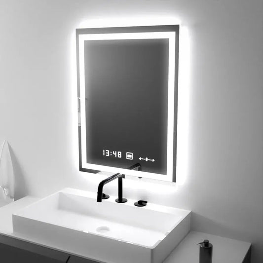 Specchio rettangolare a LED, 45x60 cm, Verite MotionGlow Marcello, sistema antiappannamento, orologio e termometro, Specchi Marcello dimmerabili Titolo predefinito Alessandro Design