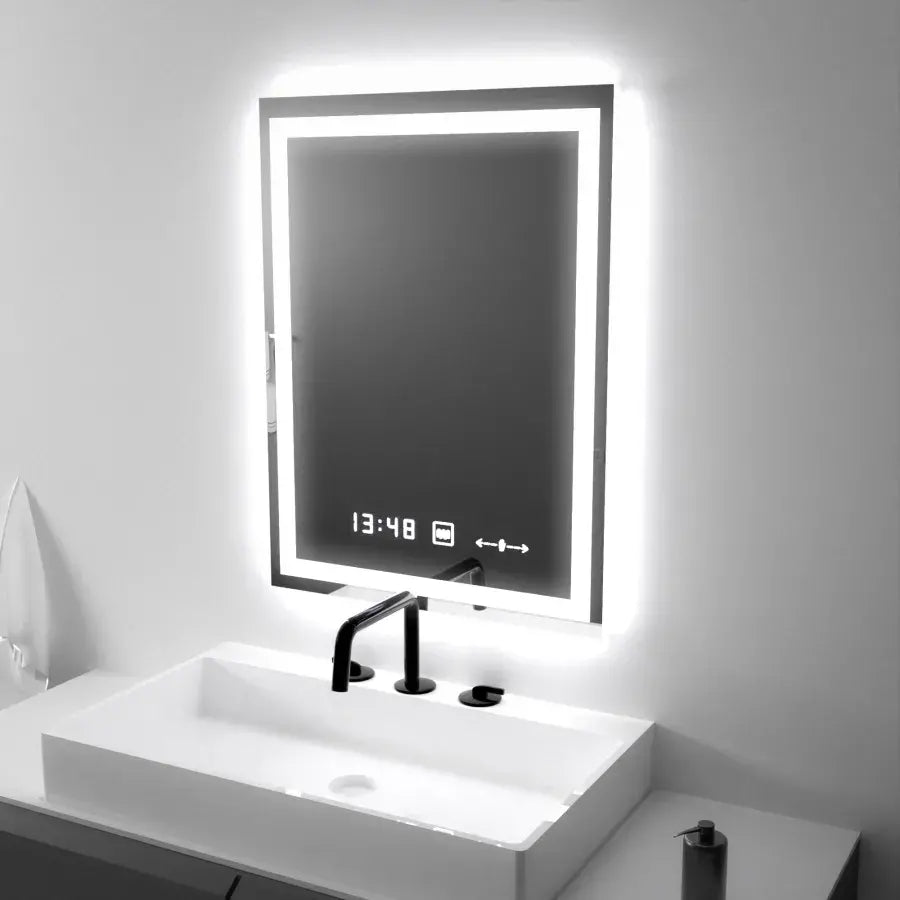 Specchio rettangolare a LED, 45x60 cm, Verite MotionGlow Marcello, sistema antiappannamento, orologio e termometro, Specchi Marcello dimmerabili Titolo predefinito Alessandro Design