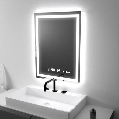 Specchio LED rettangolare, 45x60 cm, Verite MotionGlow Marcello, sistema antiappannamento, orologio e termometro, dimmerabile