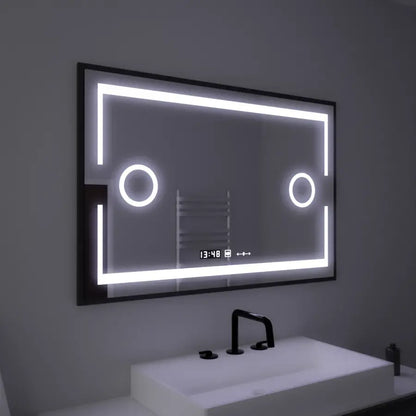 Specchio rettangolare a LED, 120x80 cm, sensore Marcello MotionGlow, sistema antiappannamento, orologio e termometro, lente d'ingrandimento cosmetica, Specchi Marcello dimmerabili Titolo predefinito Alessandro Design