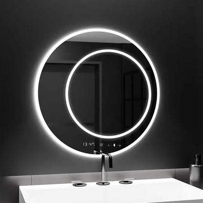 Specchio rotondo a LED, 60 cm, July Touch Marcello, Sistema antiappannamento, Orologio e termometro, Specchi Dimabila Marcello Titolo predefinito Alessandro Design