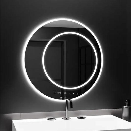 Specchio rotondo a LED, 60 cm, July Touch Marcello, Sistema antiappannamento, Orologio e termometro, Specchi Dimabila Marcello Titolo predefinito Alessandro Design