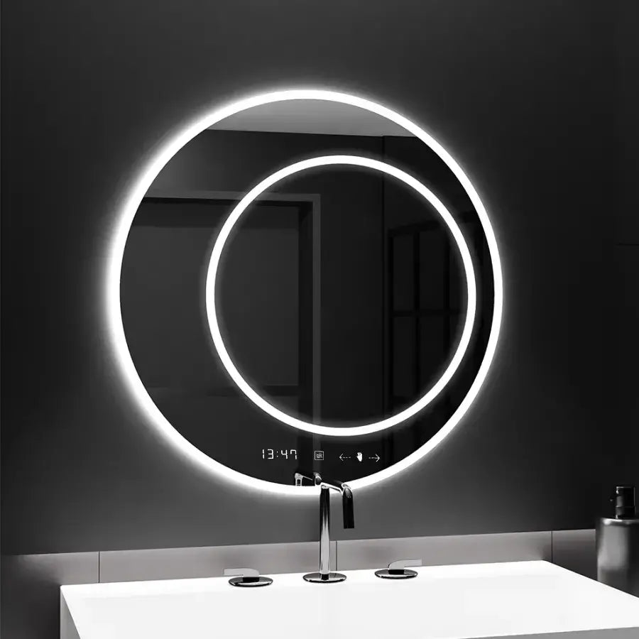 Specchio rotondo a LED, 60 cm, July Touch Marcello, Sistema antiappannamento, Orologio e termometro, Specchi Dimabila Marcello Titolo predefinito Alessandro Design