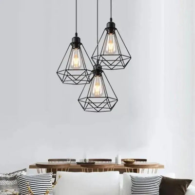 Lampadario a forma di diamante, STRUKTUR, 3xE27, nero, metallo