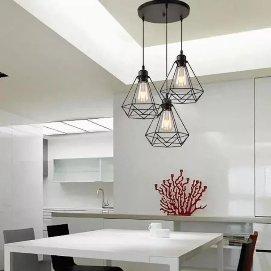 Lampadario a forma di diamante, STRUTTURA, 3xE27, Nero, Lampadari industriali in metallo Titolo predefinito Alessandro Design