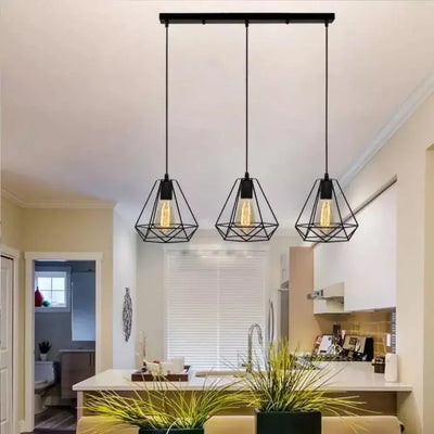 Lampadario a forma di diamante, STRUKTUR, 3xE27, nero, metallo
