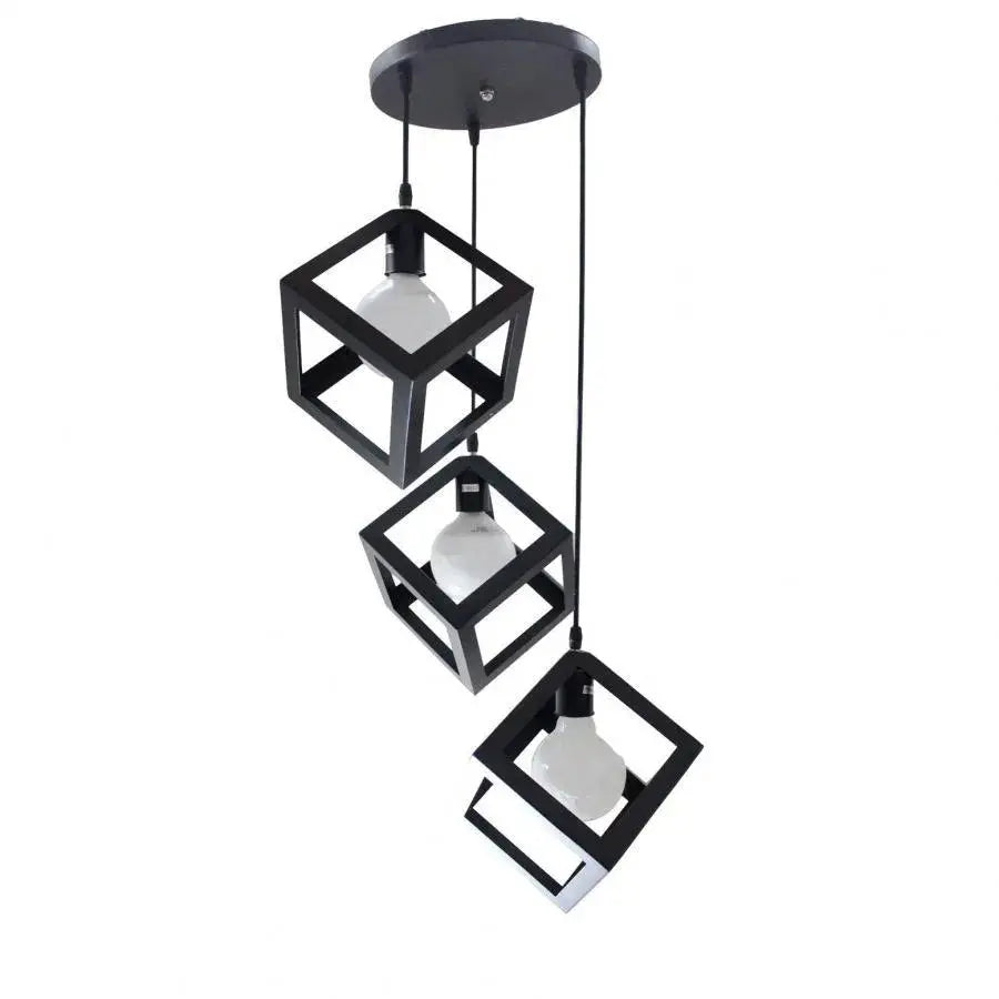 Lampadario a forma di cubo, STRUKTUR Cluster, 3 x E27, Nero, Lucentezza del metallo Titolo predefinito industriale Alessandro Design