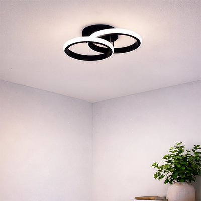 Lampadario LED VERTEX CIRCULA 21W, 2 Cerchi, Strutture in Metallo, Luce Fredda/Calda/Neutra 3000K/4000K/6000K, Nero, Metallo
