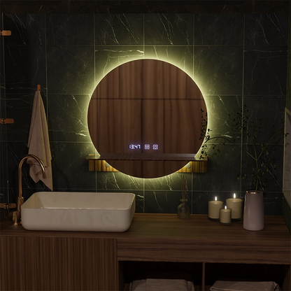 Specchio LED Touch Alfred Sistema Disappannante, Orologio e Temperatura 60x60 cm Con Supporto Integrato Specchi Korman S Titolo predefinito Alessandro Design