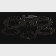 Lustra LED cu telecomanda si cristal ALANUBIS 80W, 5 Cercuri, lumina Rece/Calda/Neutra, Dimabila, Crom Lucios