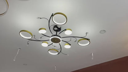 KARINA Lampadario LED con Telecomando, 65W, 8 Elementi, Luce Calda/Fredda/Neutra, Dimmerabile, Oro
