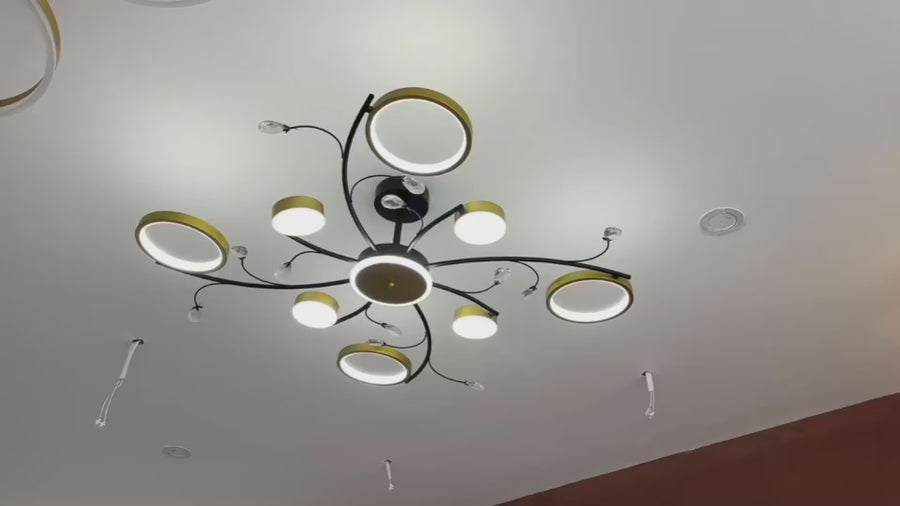 KARINA Lampadario LED con Telecomando, 65W, 8 Elementi, Luce Calda/Fredda/Neutra, Dimmerabile, Oro