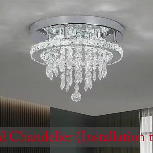 Lampadario LED Tondo Alberico, 17W, Luce Fredda/Calda/Neutra, Cristallo, Cromo Lucido