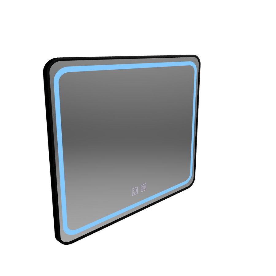 Specchio rettangolare a LED 80x60 cm - Sistema EDGE Touch Demister, cornice nera