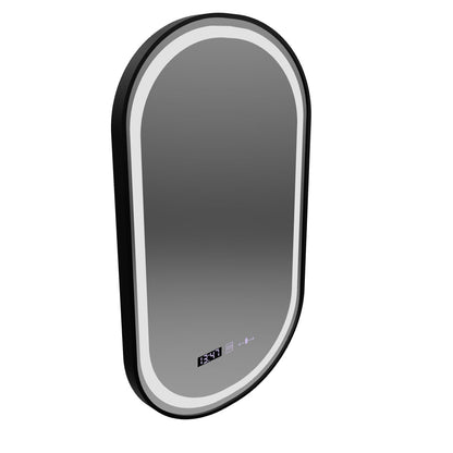 Oglinda LED Touch Helmut, Sistem Dezaburire, Ceas si Temperatura 45x90 cm, Rama Negru, Brushed Marcello Funghi