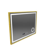 CLARUS LED Touch Specchio Sistema Antiappannamento, Orologio e Temperatura Lente Cosmetica 80x60 cm Cornice Dorata Spazzolata
