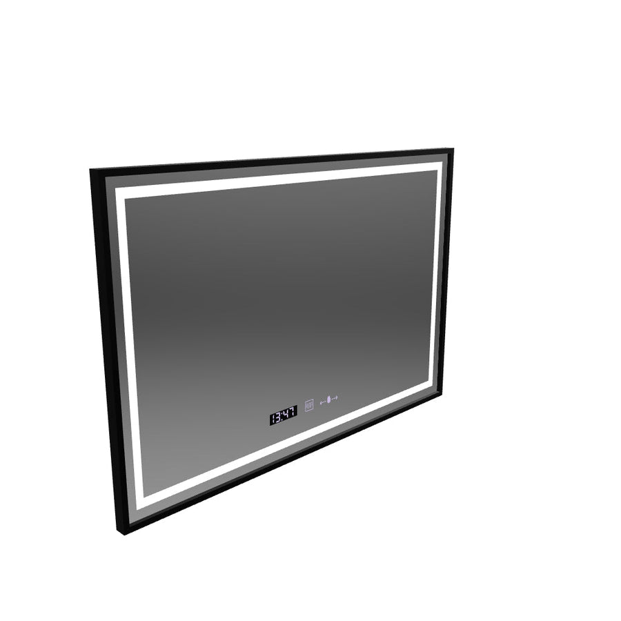 Specchio rettangolare a LED, 120x80 cm, Verite Majeste Noir Motion Glow Marcello, sistema antiappannamento, orologio e termometro, dimmerabile